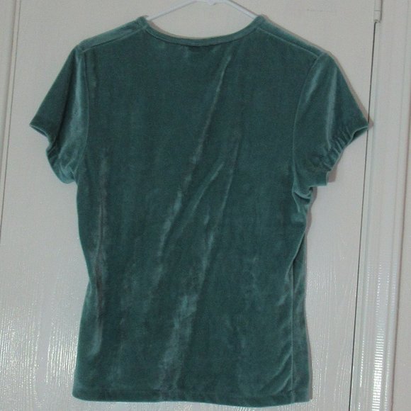 LIMITED AMERICA Medium Aqua Velvet Top Short Sleeves Polyester Spandex - Picture 1 of 3